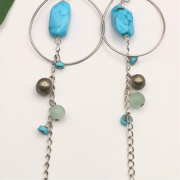 Sterling Silver Pearl Gemstone Beaded Long Dangle Chain Wire Cha Cha Earrings 5” - Picture 7 of 13